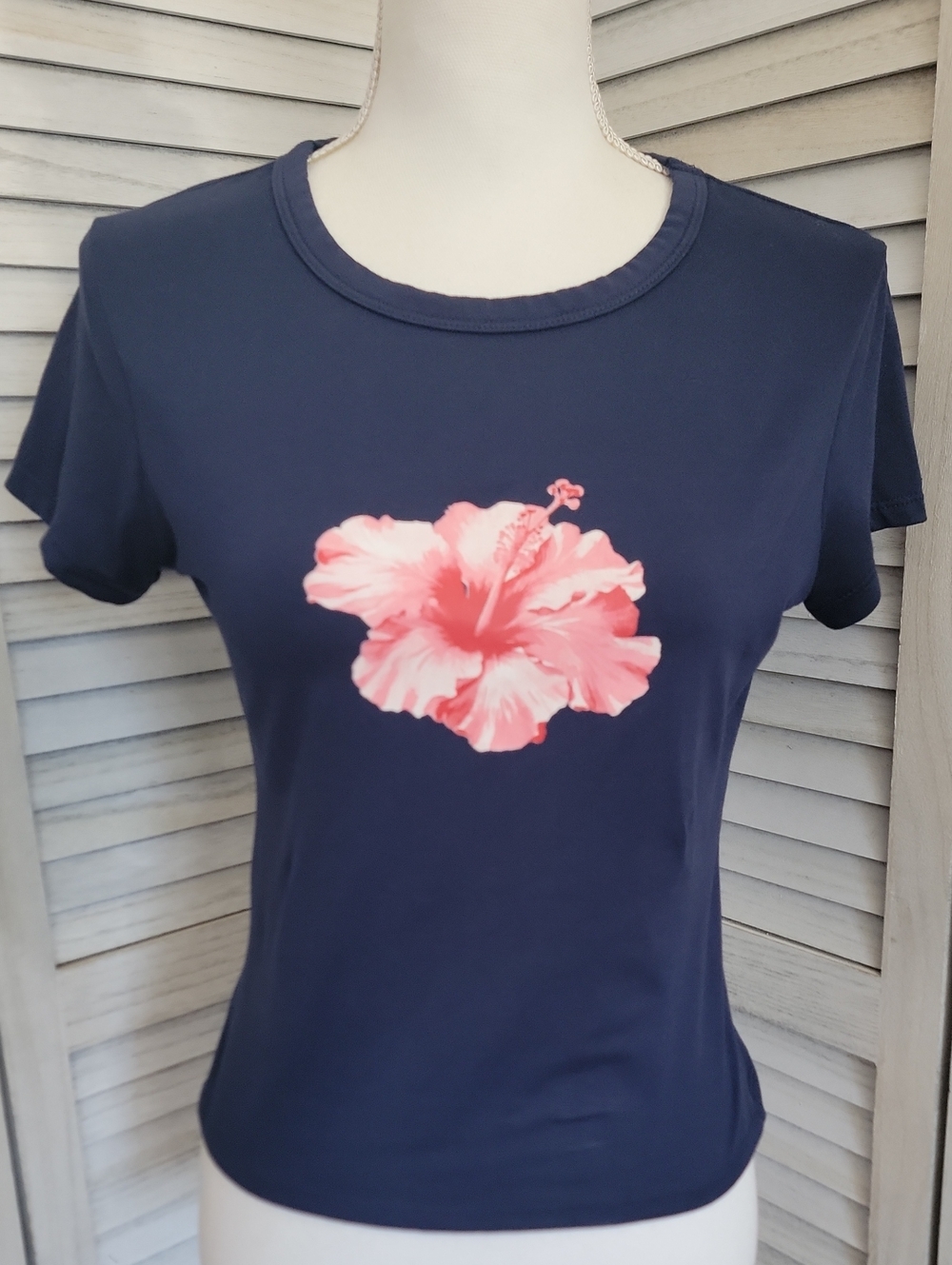 Harper Navy Short Sleeve Tee with Pink Floral Center